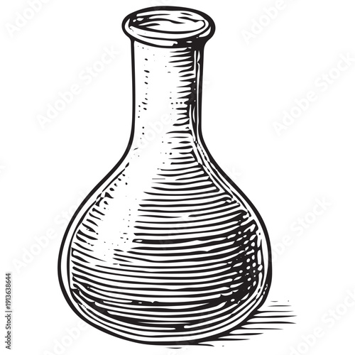 Antique Laboratory Flask Sketch, Scientific Glassware Drawing, Vintage Chemistry Artwork