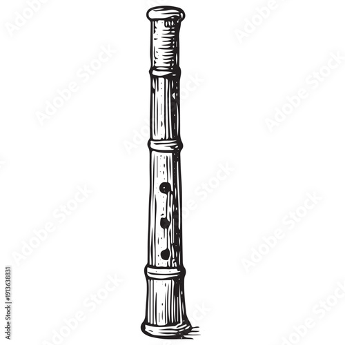 Traditional Bamboo Flute Sketch, Ethnic Wind Instrument Drawing, Cultural Music Artwork