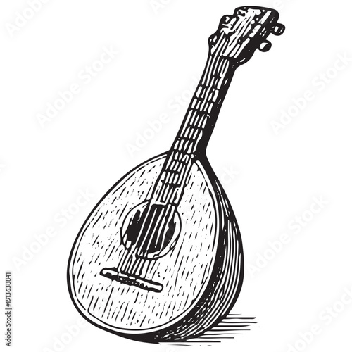 Vintage Lute Instrument Illustration, Classic String Music Drawing, Historical Musical Artwork