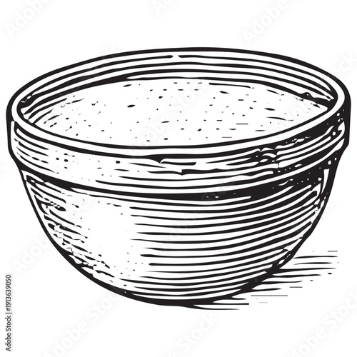 Vintage Wooden Bowl Illustration – Antique Rustic Kitchen Engraving