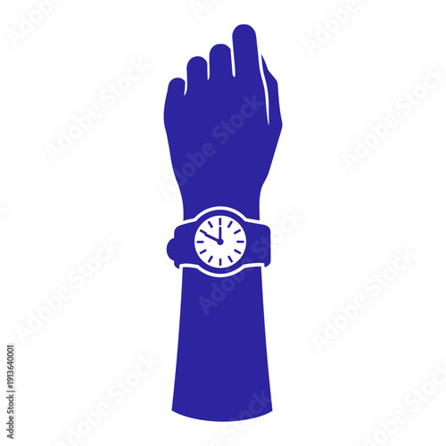 Fotografie A blue silhouette of a hand wearing a wristwatch showing the time