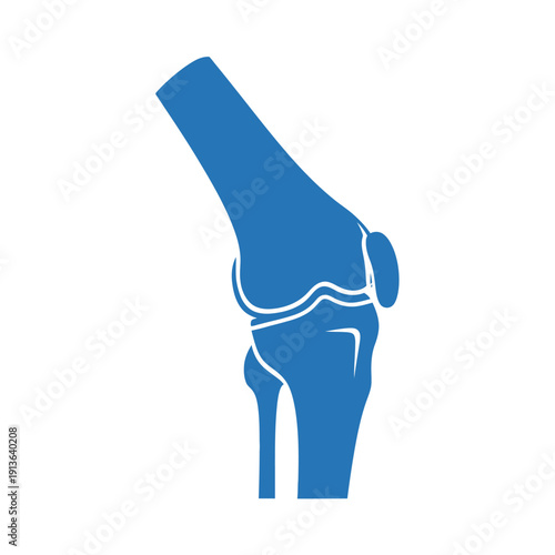 Simple blue icon depicting a human knee joint anatomical illustration