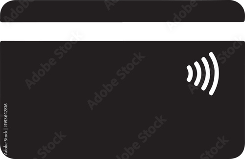 Black credit card with white contactless payment symbol finance banking