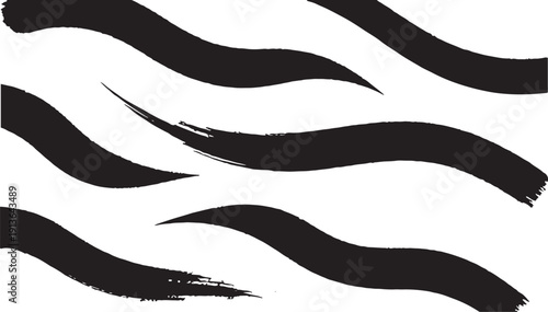 Abstract black brushstroke curves across a stark white background creating dynamic visual form