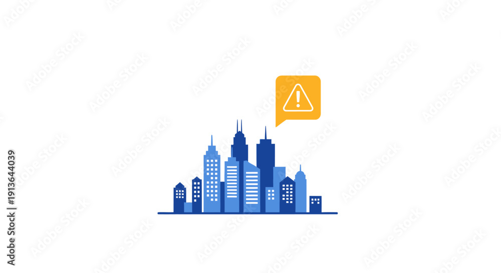 Fototapeta premium Blue Cityscape with Alert Notification Icon.