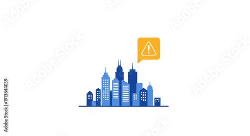 Blue Cityscape with Alert Notification Icon.