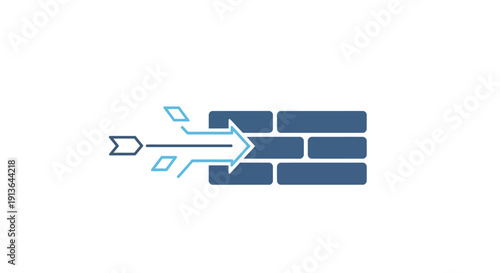 Blue Arrow Breaking Through Brick Wall.