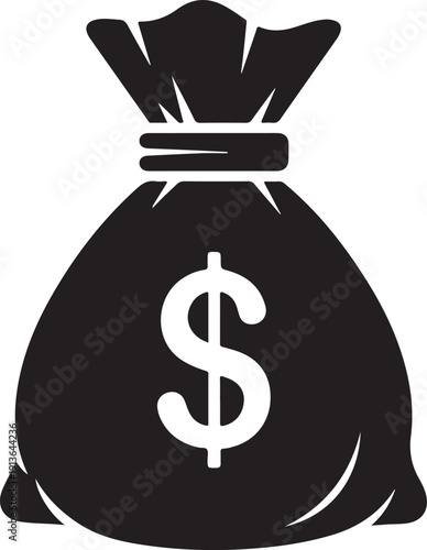 Black money bag with white dollar sign currency finance 1 wealth d