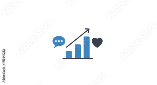 Blue Bar Chart with Heart and Speech Bubble.