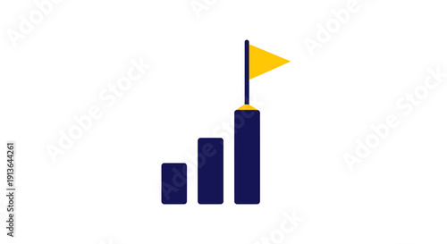 Blue Bar Graph with Yellow Flag.