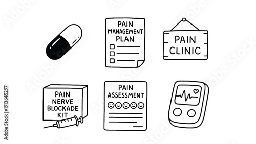 Pain management vector icons for medical and healthcare professionals online