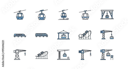 Collection of Hand Drawn Transportation and Construction Icons.