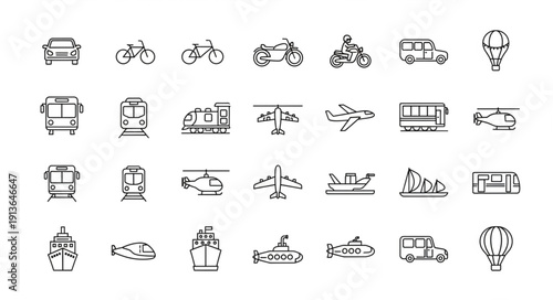 Collection of Hand Drawn Transportation Icons Vector Illustration.