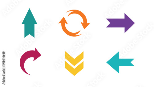 Arrows icon set in different colors and directions for navigation