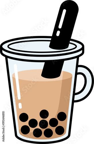 Clear Glass Cup With Straw And Tapioca Pearls Drink