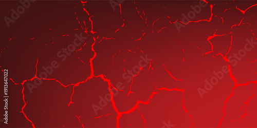 striking red and black cracked texture background, resembling molten lava or fractured earth. The glowing cracks create a dramatic and intense visual effect.
