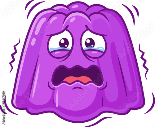 Purple Jelly Character Shaking in Fear With Sad Eyes and Open Mouth