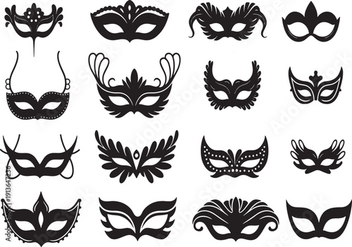 Venetian Masquerade Mask Black Icon Bundle - masquerade mask, carnival mask, venetian mask, mardi gras mask, black mask silhouette, mask vector, mask clipart, 