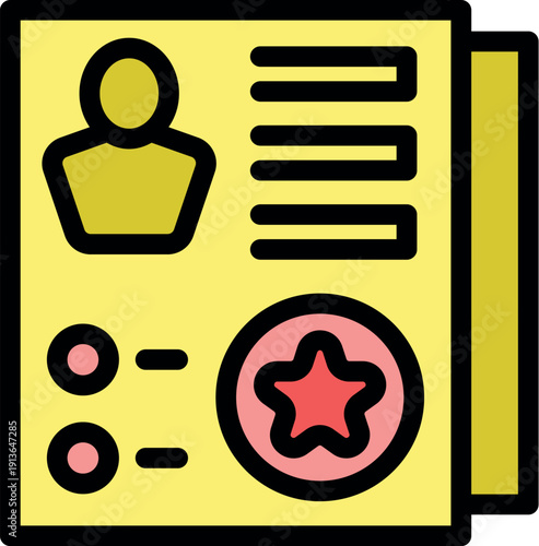 Yellow employee profile featuring personal information, star indicating high performance, and evaluation details