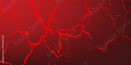 striking red and black cracked texture background, resembling molten lava or fractured earth. The glowing cracks create a dramatic and intense visual effect.