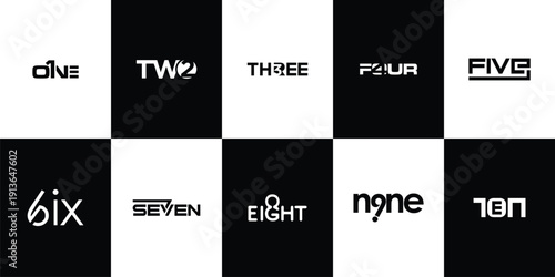 Modern typography number design logo set collection with clean minimal style vector logo, suitable for branding, numbering systems, and graphic design use.