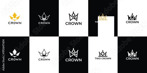 Crown royal symbol illustration logo set collection with clean minimal style vector logo, representing luxury, leadership, and premium identity concept.