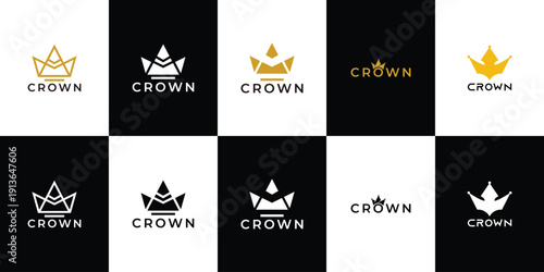 Crown royal symbol illustration logo set collection with clean minimal style vector logo, representing luxury, leadership, and premium identity concept.