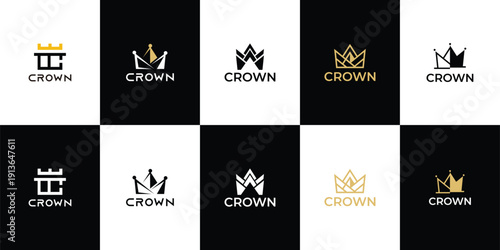 Crown royal symbol illustration logo set collection with clean minimal style vector logo, representing luxury, leadership, and premium identity concept.