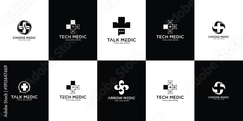 Cross medical healthcare illustration logo set collection with clean minimal style vector logo, representing hospital, aid, and professional health service concept.