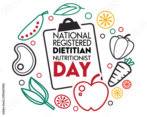 Registered Dietitian Nutritionist Day Celebration Design, Healthy Eating Concept Vector