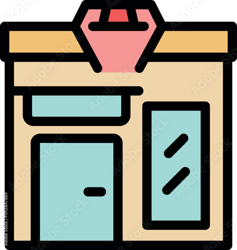 Jewelry store building showcasing a prominent diamond shaped sign, symbolizing luxury, elegance, and high end retail