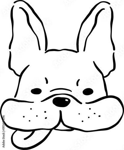 Grumpy Face French Bulldog Tongue Out outline Hand Drawn