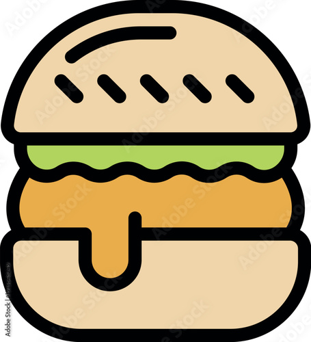 Cartoon cheeseburger with dripping sauce, representing fast food and delicious snacks