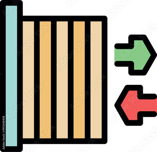 Green and red arrows pointing at a customs border checkpoint regulating import and export of goods