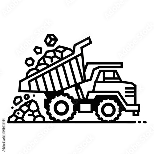 Dump Truck Unloading Rocks and Stones.