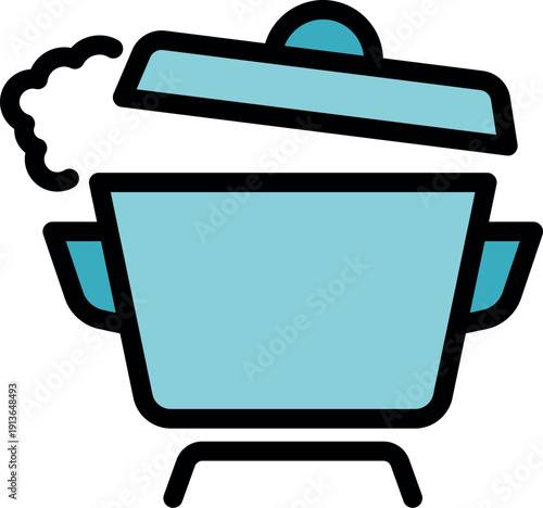 Cooking pot simmering on the stove with steam escaping from under the slightly open lid