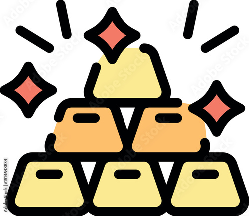 Gold bars are stacked, shining brightly, symbolizing wealth, investment, and financial success