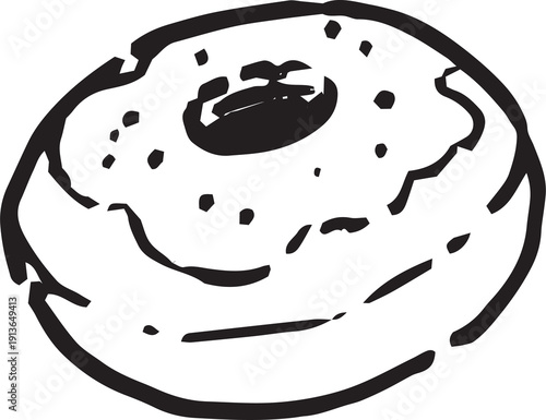 Hand drawn donut doodles PNG transparent background. Vector illustration doughnut, fast food icons in naive art style. Line drawing.