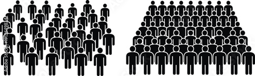Two Groups Of People Silhouettes One Solid Black And One Outlined On White crowd gathering