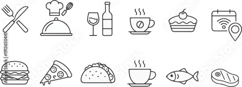 Set of Minimalist Restaurant and Dining Service Outline Icons