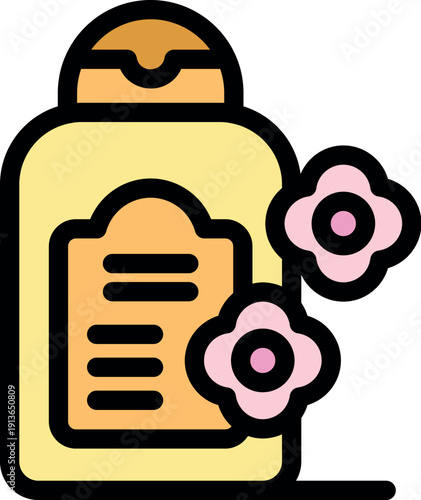 Shampoo or shower gel bottle with floral scent for aromatherapy, promoting relaxation and skin care