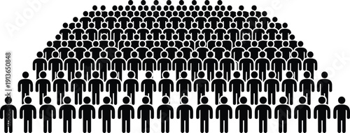 Large crowd of black human figures arranged in a semi-circle on a white background people group