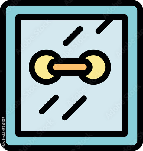 Cartoon dumbbell weightlifting fitness gym icon representing healthy lifestyle and exercise, perfect for promoting physical activity and wellness