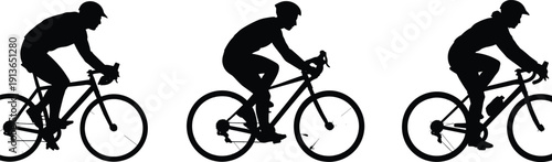 Cyclists in silhouette riding bicycles on white background vector
