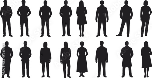 Collection of diverse business people silhouettes in formal and casual attire Keywords: business, people, silhouette, group, men