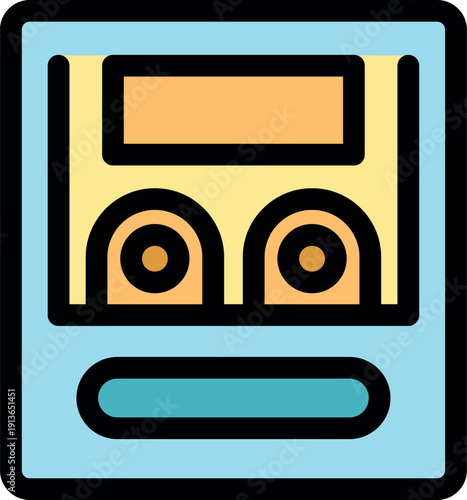 Colorful audio cassette tape icon symbolizing vintage music, sound recording, and nostalgic audio technology
