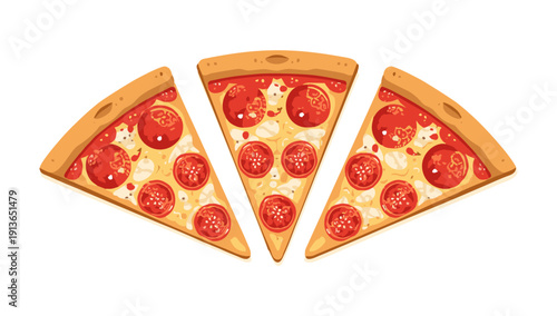 Pepperoni Pizza Slices Vector Illustration Isolated on White Background