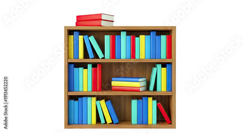 Wooden Bookshelf with Colorful Books