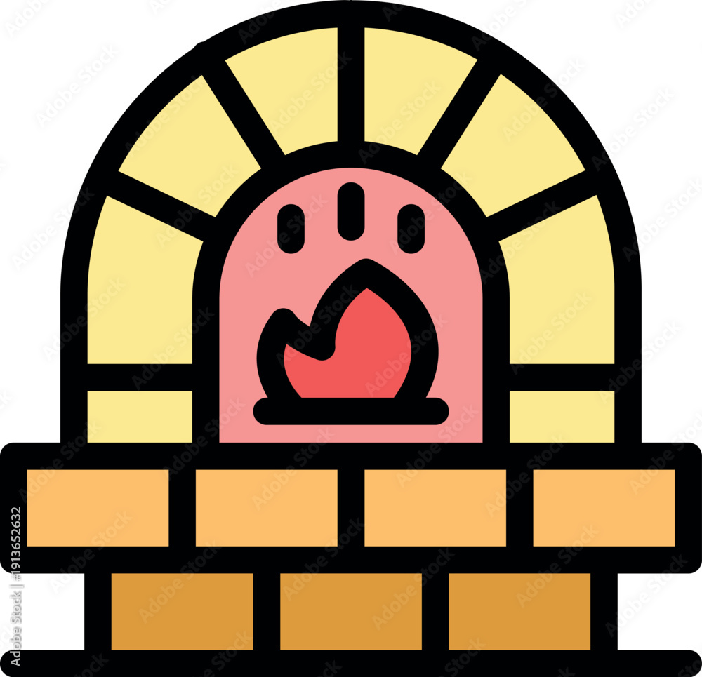 Naklejka premium Colorful illustration of a brick oven with a bright flame