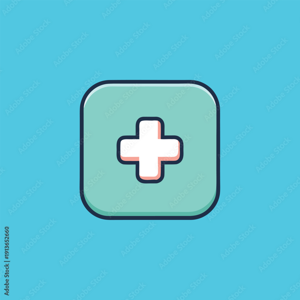 Obraz premium Green square with rounded corners featuring white medical cross and pink outline